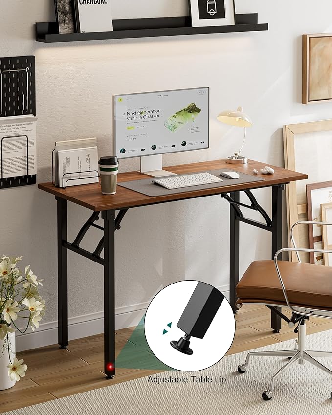 Frylr Small Folding Computer Desk – Portable 43.3 Inch Foldable Laptop Table, Collapsible and Compact for Easy and Fast Setup, Lightweight for Small Spaces, Home Craft and Study Use, Dark Walnut
