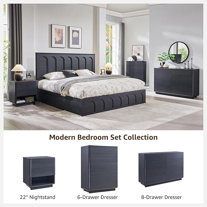 ACCOHOHO Nightstand Set of 2 with Charging Station, 22" Large Modern Bedside Table with 2 Drawers Storage,Push-to-Open End Table for Bedroom,Living Room,Black