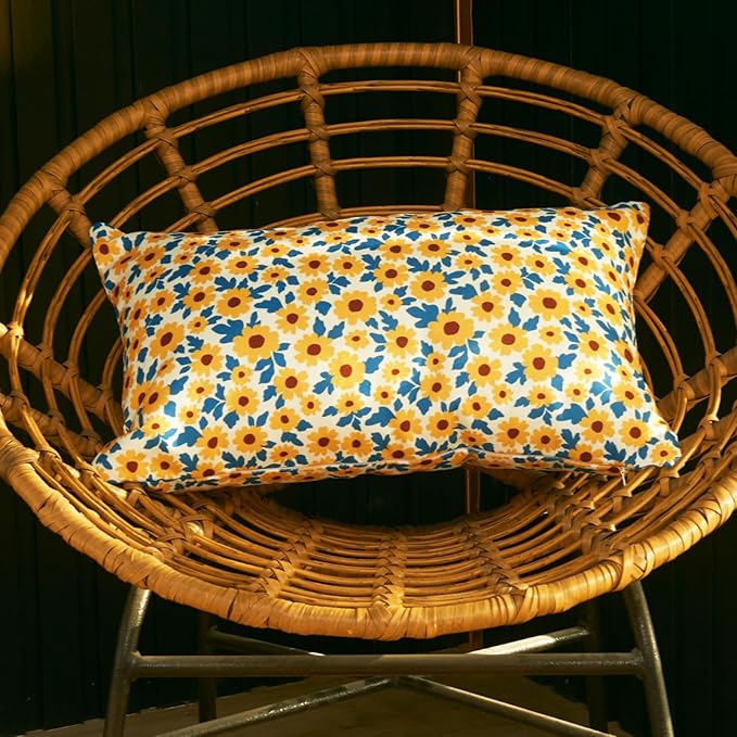 Sunflower Floral Outdoor Lumbar Pillows Waterproof 12x20 for Patio Furniture Set of 2 Yellow Decorative Pillow Covers for Couch Porch Chair Bench Reversable Cottage Farmhouse Pillow Cases Gold