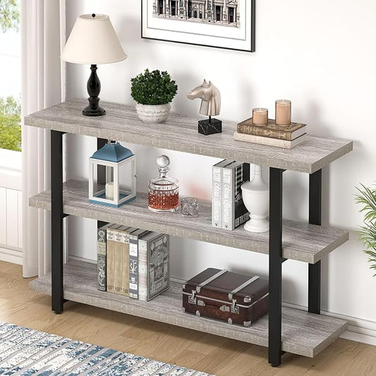 FOLUBAN Sofa Table, Wood Entryway Table with Storage Shelves for Living Room, Modern Console Tables for Hallway, Entrance, or Behind Couch, Light Grey, 47 Inch