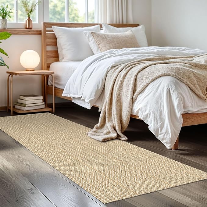 IOHOUZE Washable Runner Rug 2x6 Non Slip Runners for Hallways Entryway Runner Indoor, Kitchen Rugs Woven Cotton Floor Carpet for Kitchen Hall Entrance Bedroom, Warm Beige/Orange/Apricot