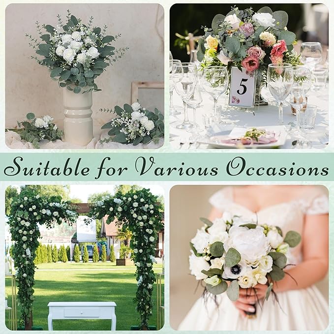 100 Pcs 4 Kinds Mixed Eucalyptus Stems Bulk, Artificial Silver Dollar Eucalyptus Leaves Bundle Faux Greenery Branches for Wedding Centerpiece Vase Bouquet Floral Arrangement Home Decor