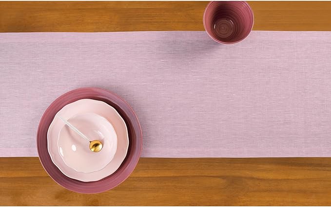 Solino Home Linen Small Table Runner 36 Inches - Athena, 100% Pure Linen Bubblegum Pink Table Runner 14 x 36 Inch Ideal for Dresser and Coffee Tables - Halloween