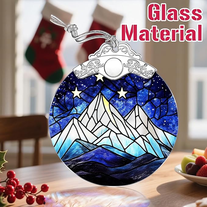 Stained Glass Ornament, Christmas Ornaments, Christmas Tree Ornaments & Holiday Decor – Gifts for Nature Lovers, Ideal Holiday Present & Xmas Gift - Starry Sky and Mountains