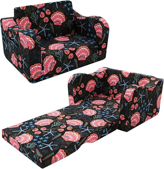 MeMoreCool Folding Kids Couch – 2-in-1 Toddler Sofa Bed, Lounge Chair for Ages 1-3, Playroom Furniture with Removable Cover Lightweight & Portable | Washable | Ideal for Naptime or Travel