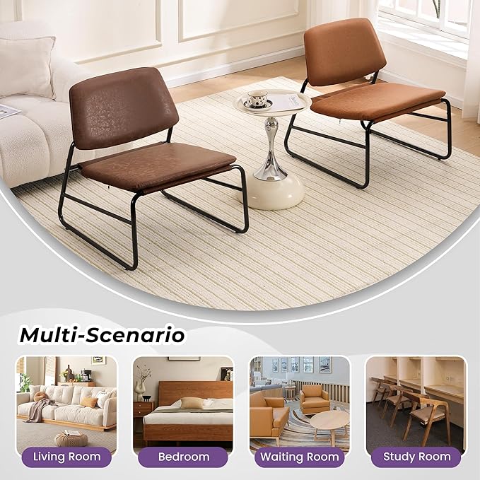 DAICO Modern Accent Chair Comfy Living Room Chair Armless Sling Accent Chairs Upholstered Side Sitting Chairs with Metal Frame for Office Reception Reading Bedroom Waiting Room, Camel