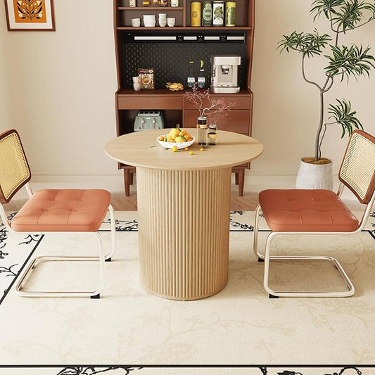 AVZEAR 31.5" Round Dining Table for 2 People, Small Kitchen Dinner Table with Fluted Wood Base, Farmhouse Circle Dining Tables for Home, Kitchen, Dining Room, Living Room (Nature)