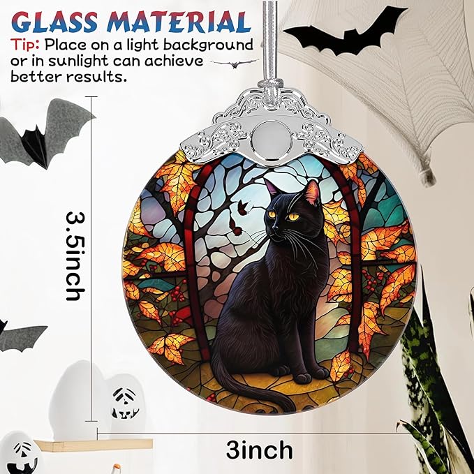 Christmas Ornament, Stained Glass Ornament, Christmas Decorations for Tree, Holiday Ornament, Unique Gift Idea - Dark Night Black Cat