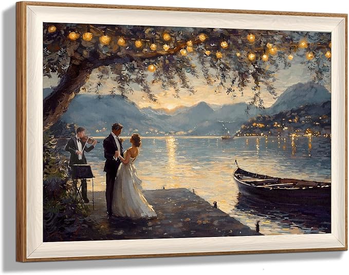 YUEYARIT Framed wall art, vintage wall decor, A Romantic Night decor, canvas printed pictures, suitable for gifts, cottagecore bedroom, bathroom, living room, and office artwork.(12X16) Inch