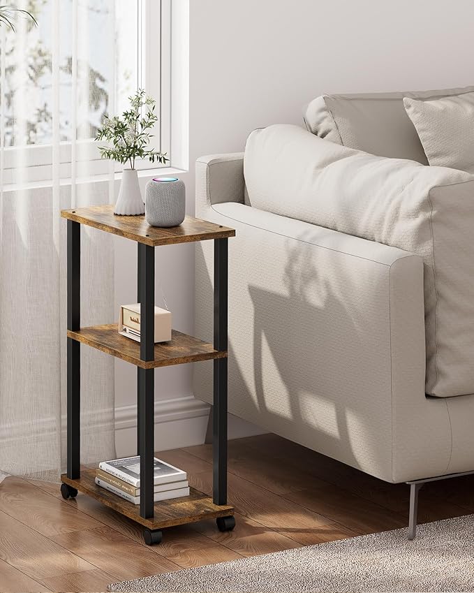 TUTOTAK Small Side Table, Narrow End Table, Bedside Table, Couch Side Table with Wheels for Living Room or Bedroom, Brown TB01BB061