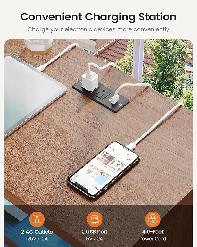 AOGLLATI Fluted Night Stand Set of 2 with Charging Station and 2 Drawers, Black Nightstands Set of 2, Beside Table with Open Storage and Led Lights, Retro End Side Table for Bedroom, Black