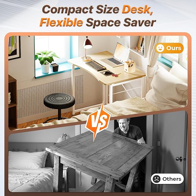 Huuger Folding Desk for Small Spaces, 31.5 Inch Foldable Computer Table, for Home Office, Study, Bedroom, Dorm, Space Saving, Small Writing Work Office Computer Desk, Easy to Fold, Oak