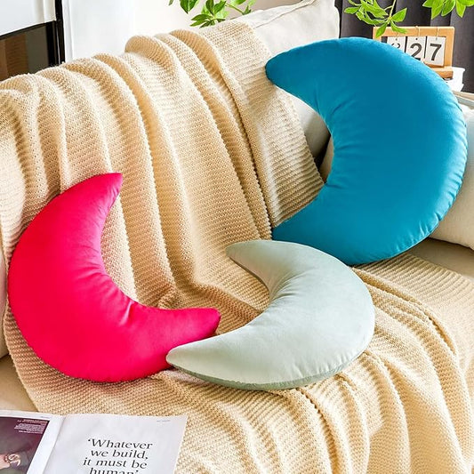 Hot Pink Moon Pillow, 14.9" Cute Soft Velvet Half Moon Shape Plush Decorative Throw Pillows Cushions Room Decor for Couch Bedroom Living Room