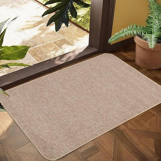 Indoor Door Mat, 1/10 in Ultra Thin Door Mat, Non-Slip Natural Rubber Backing Inside Doormat, Washable, Low-Profile Entrayway Mats, Durable Dirt Trapper for Various Entrance, 30''X17'' Khaki