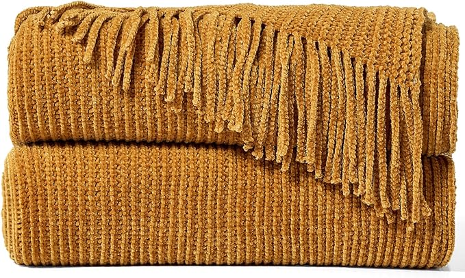 inhand Brown Throw Blanket for Couch Bed,Fall Home Decorative Soft Chunky Chenille Woven Blankets with Tassels,Lightweight Cozy Boho Farmhouse Warm Winter Gifts for Women,50"x60",Medium Thick
