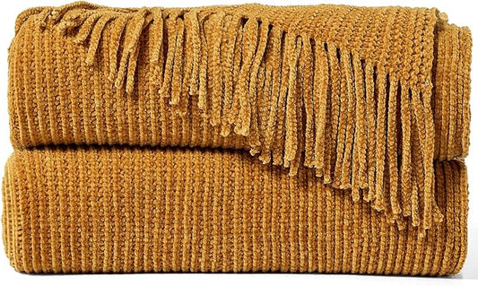 inhand Brown Throw Blanket for Couch Bed,Fall Home Decorative Soft Chunky Chenille Woven Blankets with Tassels,Lightweight Cozy Boho Farmhouse Warm Winter Gifts for Women,60"x80",Medium Thick