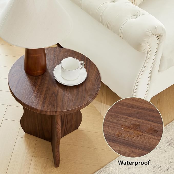 15.7" Dx17.9 H Small Round Side Table, Wooden End Table for Small Narrow Space, Mid-Century Farmhouse Drink Pedestal Table Accent Nightstand for Living Room, Bedroom, Balcony (Walnut)