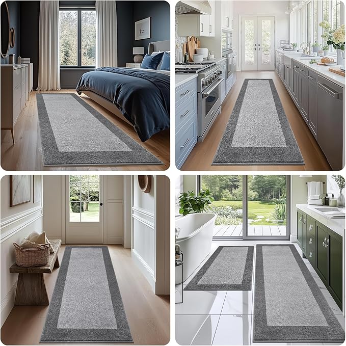 Machine Washable Kitchen Rug 24" x 84", Non Slip Kitchen Mat for Floor, Absorbent Entrance Runner Rug for Bedroom, Hallway, Bathroom, Door (Roll Packing)