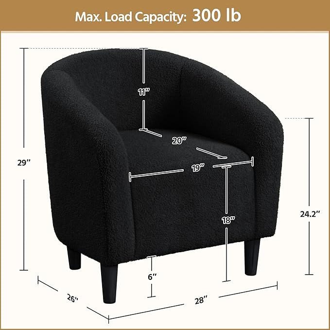 Yaheetech Accent Barrel Chair, Boucle Fabric Club Chair, Furry Sherpa Elegant Armchair with Cozy Soft Padded, Suitable for Living Room Bedroom Reception Room Office, Black