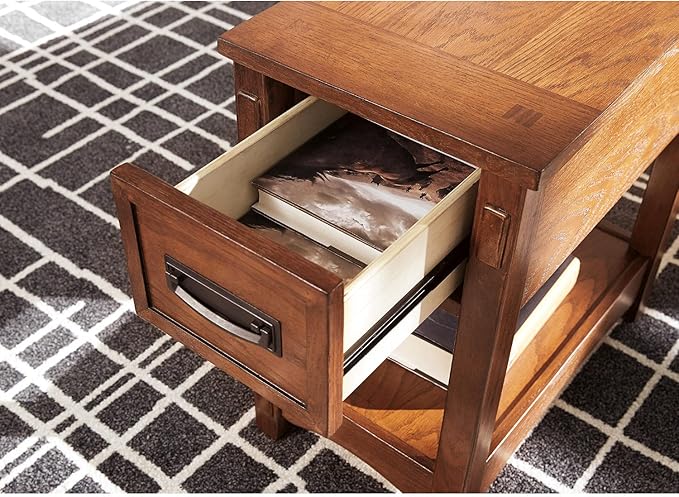 Signature Design by Ashley Breegin New Traditional Wooden Chair Side End Table with 1 Drawer and 1 Fixed Shelf, Brown