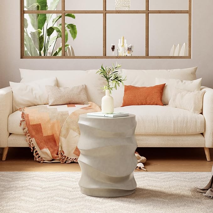 HOMPUS Outdoor Side Table Set of 2, Modern Vintage Garden Side Table, Round Concrete Accent Table for Indoor Outdoor Use, Grey