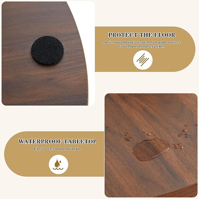 Round Coffee Table, 2 Piece Coffee Table Set with Storage Space and Sliding Door, Modern Fluted Coffee Side Table for Living Room, Office, Bedroom (Walnut)