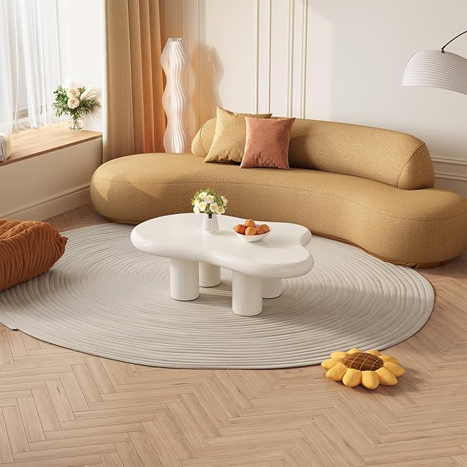 Guyii Cloud Coffee Table, Cute Coffee Tables, Upgraded White Modern Tea Table, Irregular Indoor End Tables for Living Room, Free Shape Center Table with 4 Legs, 46.06 Inches