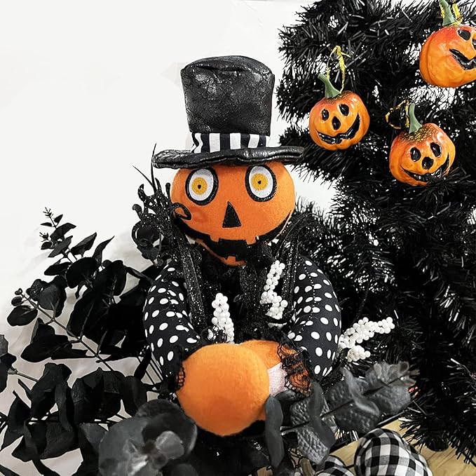 Ogrmar 2 Pack Halloween Curtain Buckle Doll Pumpkin Curtain Tieback Hold Back Fastener for Window Home Hotel Room Decoration (Orange and Black)