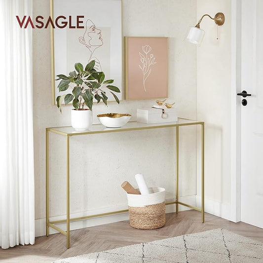 VASAGLE Console Tables Bundle - 47.2" Gold Metal and Glass Table and 39.4" Black Metal and Glass Table