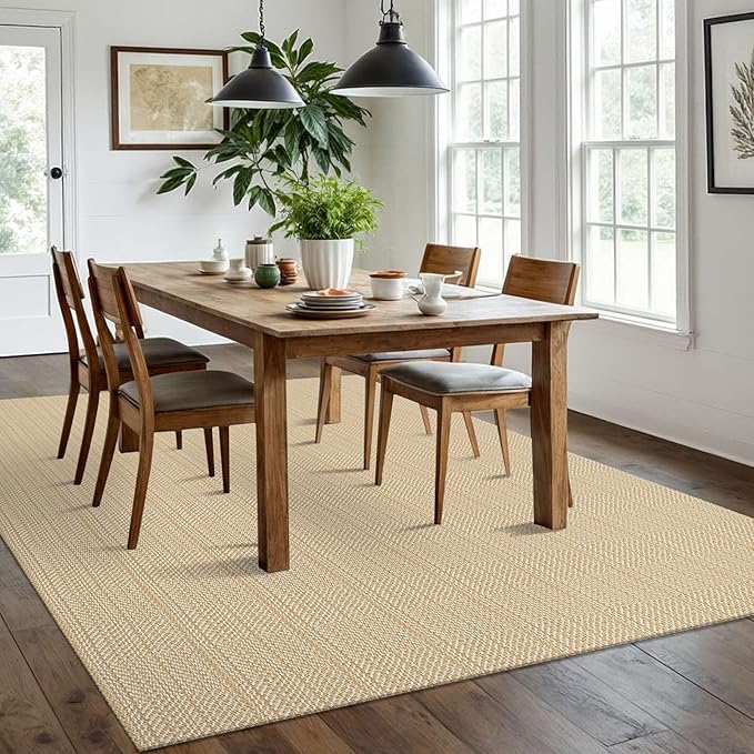 IOHOUZE Washable Area Rug 6x9 Non Slip Rubber Backed Rugs for Living Room, Dining Room Rugs Bedroom Rug, Woven Indoor Floor Carpet for Living Room Nursery, Warm Beige/Orange/Apricot