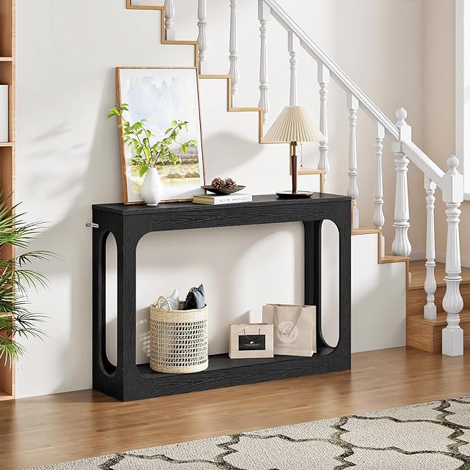 47.2" Long Console Table, Entryway Table, Hallway Table, 2-Tier Behind Couch Table, Corridor Decor Stand, Narrow Rectangular with Storage for Living Room, Entry, Hallway, Black MXG03BB