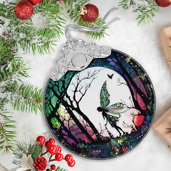 Christmas Stained Glass Fairy Ornament - Home Decor - Holiday Present Ideas - Gift Exchange - Forest Fairy