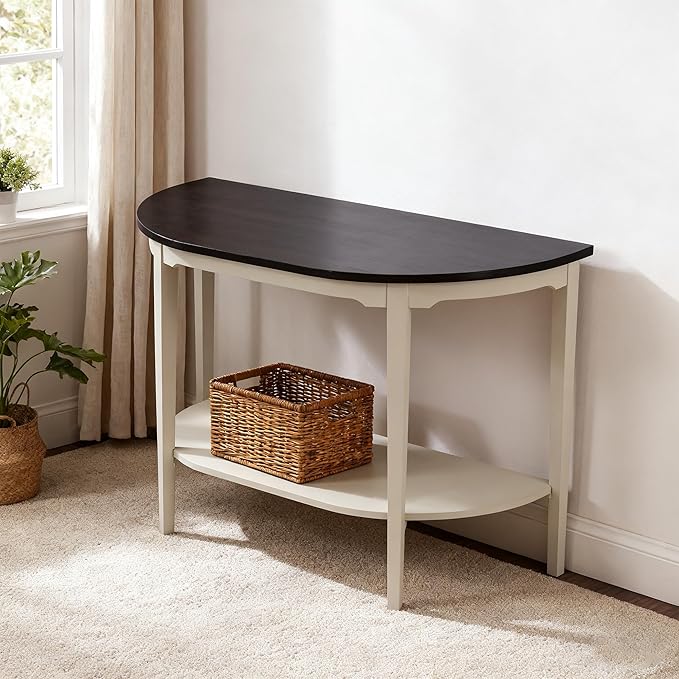 Half-Moon Console Table, 41" Long Sofa Table with Storage,2-Tier Brown Entryway Table for Living Room, Hallway, Entrance, Foyer