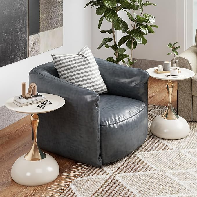 Metal Round End Table,Modern Pedestal Table,Corner Drink Tables,Accent Side Table Nightstand for Living Room,Patio and bar (Cream White)