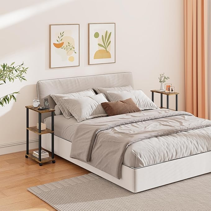 TUTOTAK Small Side Table, Narrow End Table, Bedside Table, Couch Side Table with Wheels for Living Room or Bedroom, Brown TB01BB061