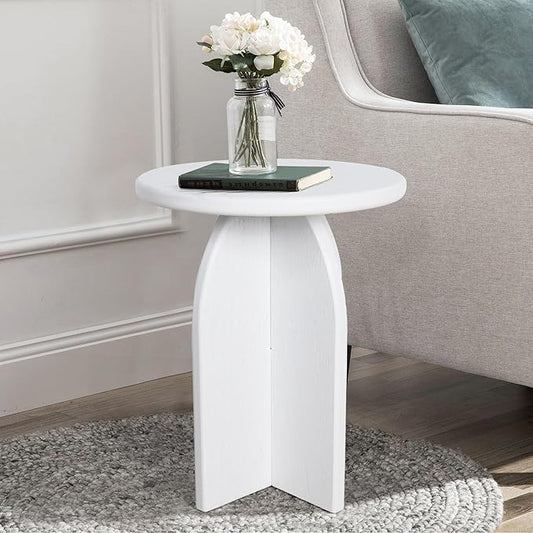 Oakrain Small Round Side End Table, Modern Nightstand Bedside Table, White Accent Pedestal Table for Living Room Bedroom Office Balcony