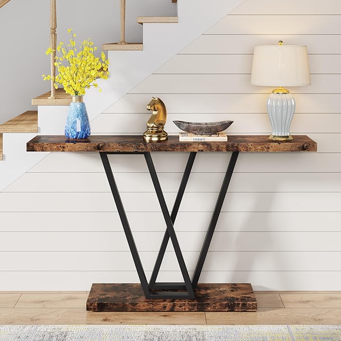 VANOMi Farmhouse Entryway Table, Rustic Sofa & Console Table Narrow Side Table for Living Room, Entryway, Rustic Brown