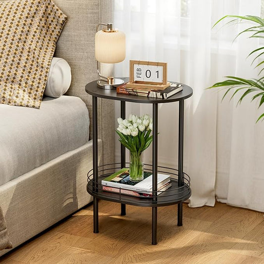 Small Round Side Table,Bedside Table with Storage, Morden Round Nightstand, Samll Side Table for Living Room，Bathroom，Bedroom, Nursery, Laundry, Black