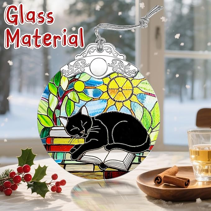 Stained Glass Black Cat Christmas Ornament: Christmas Tree Ornaments & Decor, Holiday Decor – Holiday Presents, Gift Exchange Ideas & Elegant Keepsake for Family, Coworkers & Friends