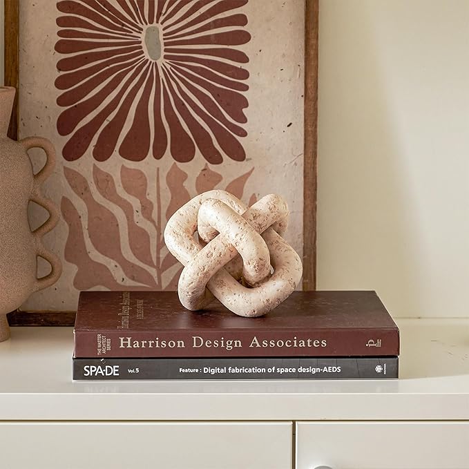 DN DECONATION 3 Link Knot Decor, Beige Travertine Coffee Table Decoration, Boho Resin Chain Link Decor, Modern Shelf Entryway Objects for Home Living Room Farmhouse Bedroom Inspired Aesthetic Art