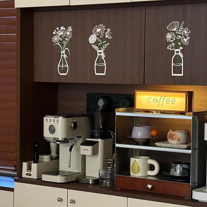 3 Pieces Metal Flower Wall Art - Wordless Minimalist Floral Silhouettes in Vases, Black Rustic Farmhouse Decor for Living Room, Bedroom, Bathroom, Dining Room, Housewarming Gift(Pink -White)