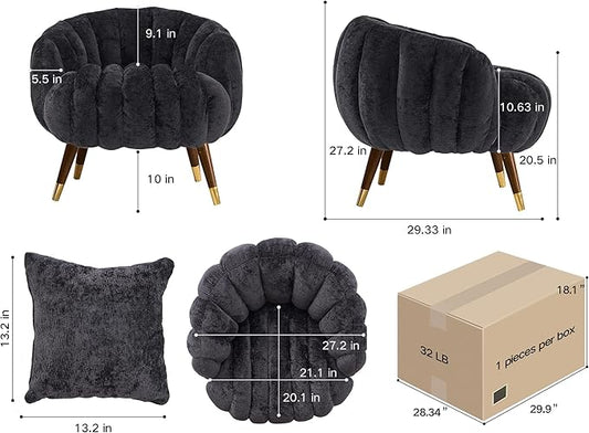 Accent Chair, Modern Barrel Chair with Solid Wood Legs, Cozy Single Sofa Chair, Upholstered Armchair for Makeup Vanity, Living Room, Black