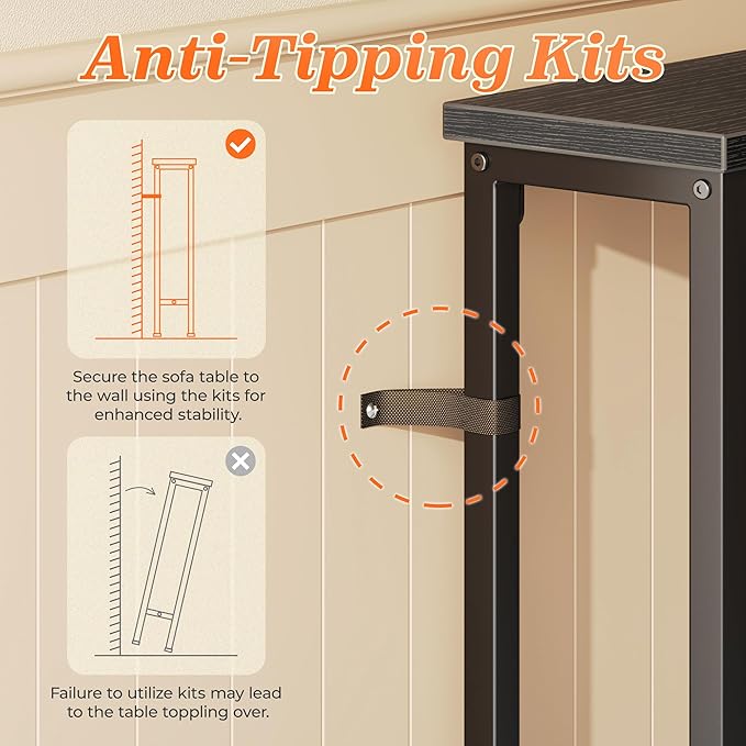 SUPERJARE 102.4 Inch Sofa Table with Power Outlets and USB-C Port, 5.9 Inch Narrow Console Tables, Entryway Hallway Couch Tables with Storage, Behind Sofa, Small Spaces, Living Room, Black