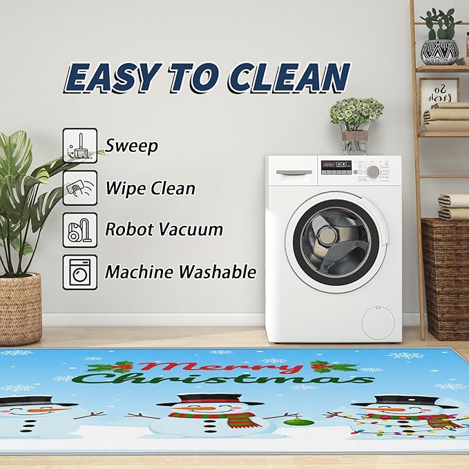 Christmas Rug 4x6-4x6 Rug, Cute Snowman Living Room Rugs, Merry Christmas Bedroom Rugs, Winter Snowflake Carpet, Cartoon Xmas Kids Girls Boys Home Decor & Gifts