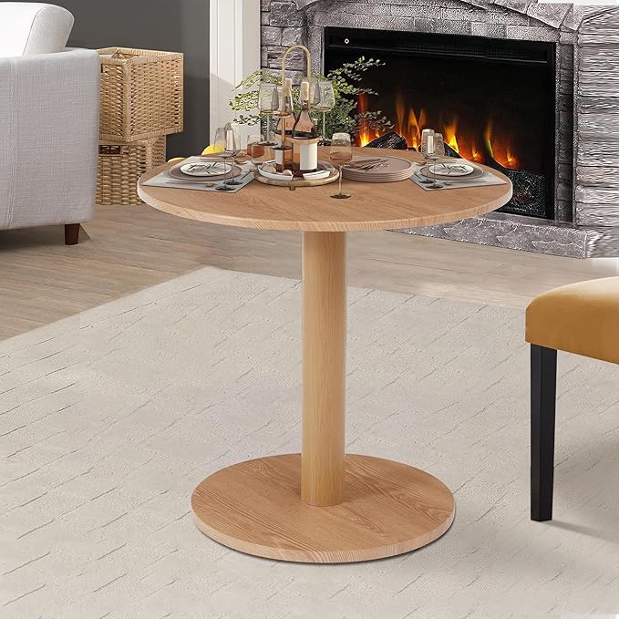 Round Dining Table, Circle Dining Table for 2-4 31.5 in, Modern Farmhouse Small Dinner Breakfast Tulip Table, for Kitchen/Small Space/Little Nook - Natural