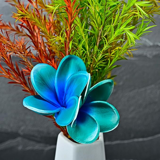 Birthday Gifts for Women Men 10pcs Unique Teal Flowers PU Real Touch Flowers Hawaiian Plumeria Frangipani Artificial Flowers for DIY Birthday Gifts Wedding Gifts Home Decor Table Centerpiece