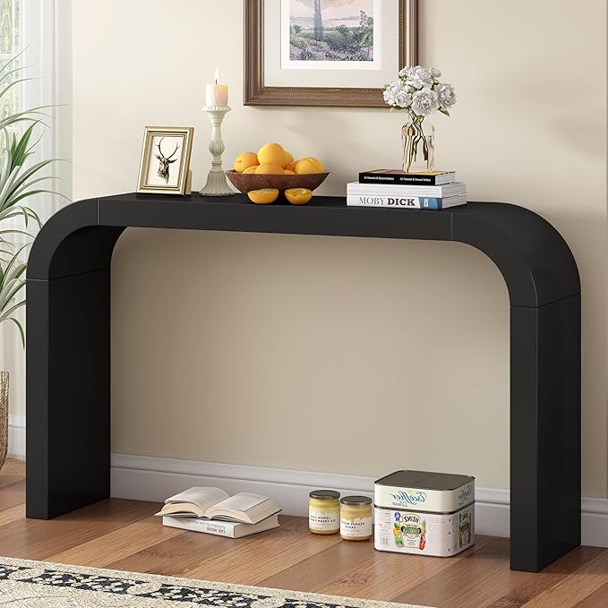kevinplus 52'' Modern Console Table Sofa Table Minimalist Entryway Table, Contemporary Narrow Console Table Sofa Table for Living Room Dining Room Kitchen Entryway, Curved Tabletop, Black