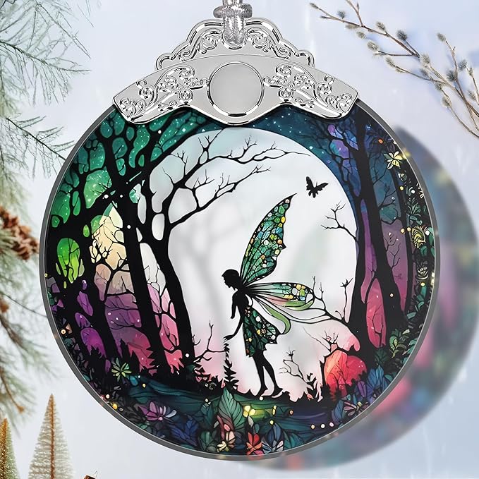 Christmas Stained Glass Fairy Ornament - Home Decor - Holiday Present Ideas - Gift Exchange - Forest Fairy