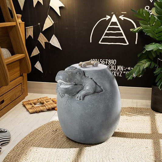 SUNBURY Outdoor Side Table for Patio, Concrete Side Table, Grey Dinosaur Small Side Table End Table, Outdoor Accent Table Garden Stool