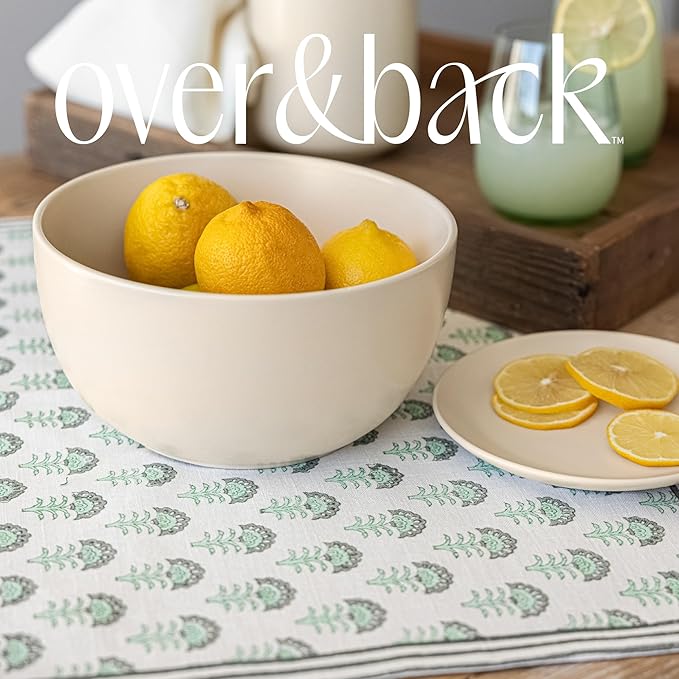 Over&Back Set of 4 Hand-Blocked Placemats - Colorful Dining Table Mat - Each Placemat is Unique - 100% Cotton - Machine Washable - Kitchen and Home Decor - Green Flower
